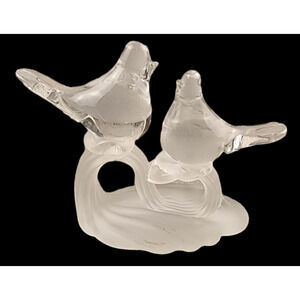 VTG Art Glass Love Birds Paperweight/Sculpture Claer Glass Birds Frosted Base